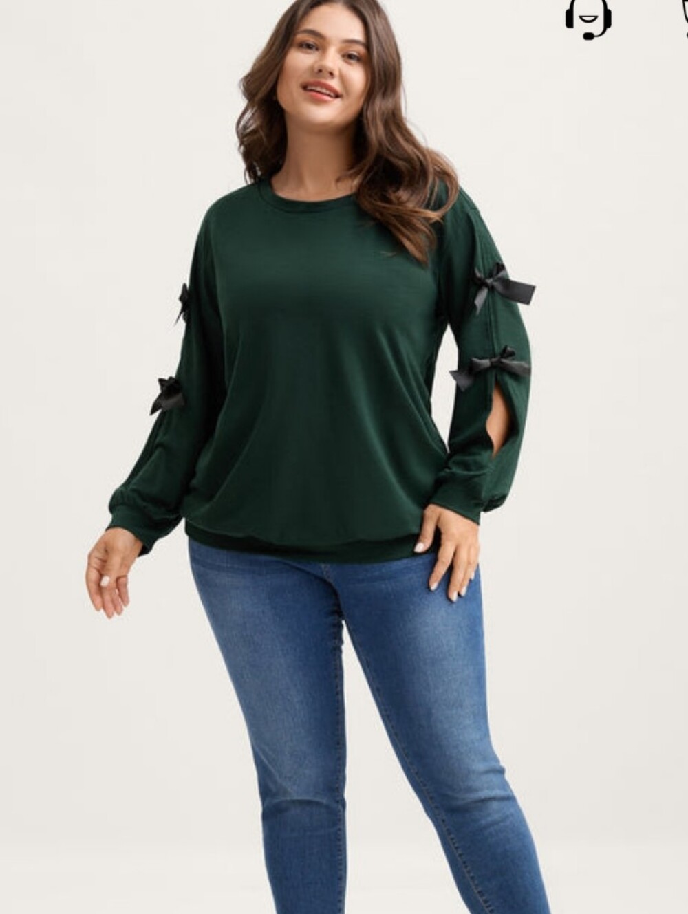 Bloomchic Dark Green Bow Cut-out Sleeve Sweatshirt NWT 26W